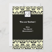 DAMASK MONOGRAM, schwarzweiß, blau, gold, metallis Einladung (Rückseite)