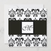 DAMASK-MONOGRAM, schwarzweiß, silber, metallisch Einladung (Vorderseite)