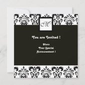 DAMASK-MONOGRAM, schwarzweiß, silber, metallisch Einladung (Rückseite)