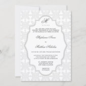 Damask Monogram Silver Gray Wedding Einladung (Vorderseite)