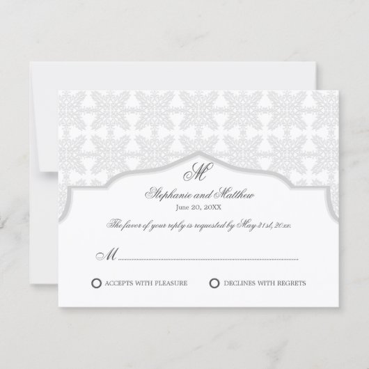 Damask Monogram Silver Grey RSVP Card Karte (Vorderseite)