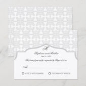 Damask Monogram Silver Grey RSVP Card Karte (Vorne/Hinten)