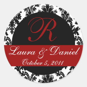 Damask Monogram Sticker (schwarz/rot)