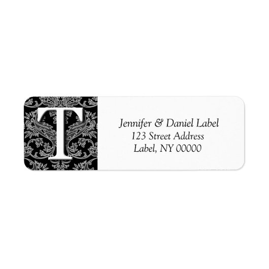 Damask Monogram T Address Shipping Labels (Vorne)