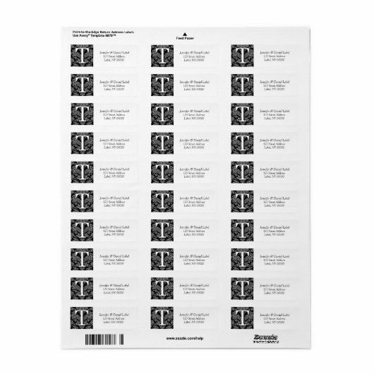 Damask Monogram T Address Shipping Labels (Vorne)