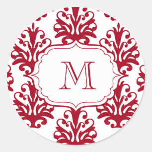 Damask Monogram Umschlag Aufklebers Stickers Red
