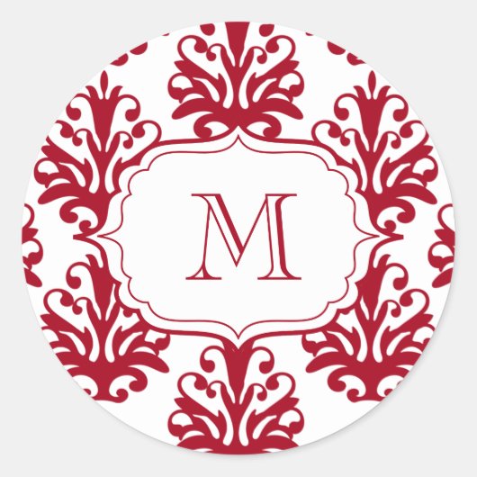 Damask Monogram Umschlag Aufklebers Stickers Red (Vorderseite)