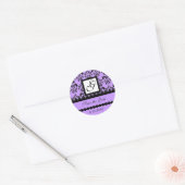 DAMASK MONOGRAM, violett Runder Aufkleber (Umschlag)