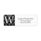 Damask Monogram-W-Rücksendeadressen-Aufkleber (Vorne)