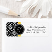 Damask Monogram Wedding Address Labels Gelb (Insitu)