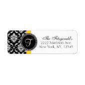 Damask Monogram Wedding Address Labels Gelb (Vorne)