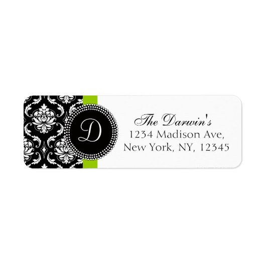 Damask Monogram Wedding Address Labels Green (Vorne)