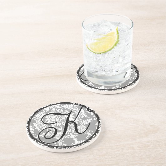 Damask Monogram Wedding Anniversary Untersetzer (Seite)