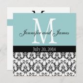 Damask Monogram Wedding Blue Einladung (Vorne/Hinten)