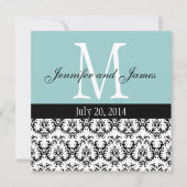 Damask Monogram Wedding Blue Einladung (Vorderseite)
