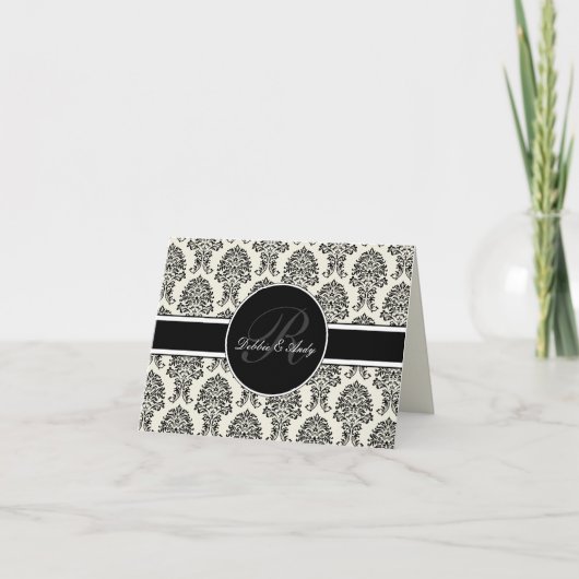 Damask Monogram Wedding Cards Dankeskarte (Vorderseite)