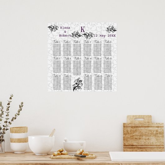 Damask Monogram Wedding Chart Poster (Küche)