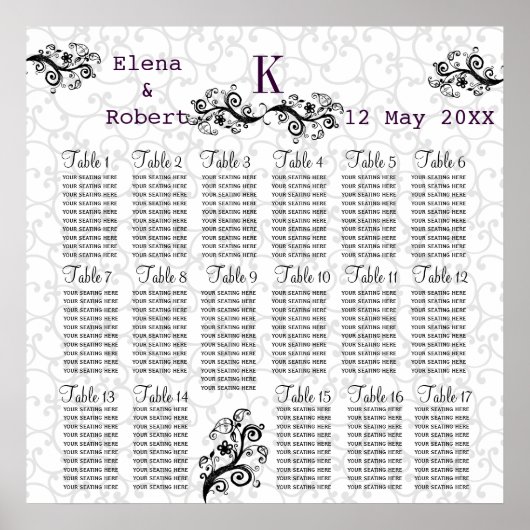 Damask Monogram Wedding Chart Poster (Vorne)
