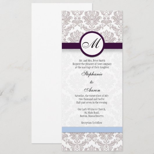 Damask Monogram Wedding Einladung (Vorne/Hinten)