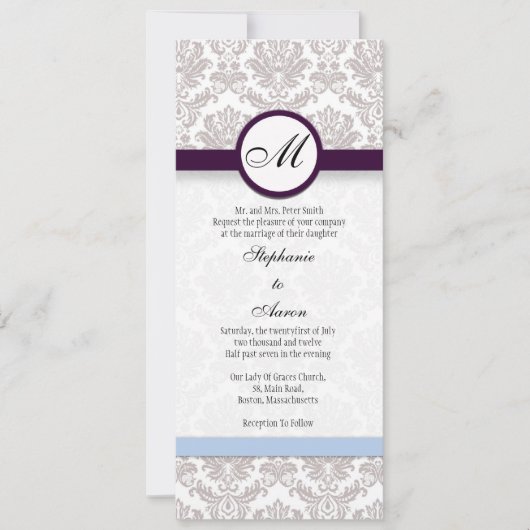 Damask Monogram Wedding Einladung (Vorderseite)