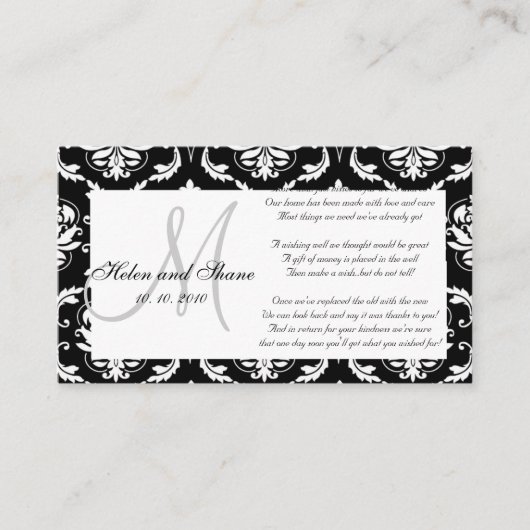 Damask Monogram Wedding Wishing Well Card Begleitkarte (Vorderseite)