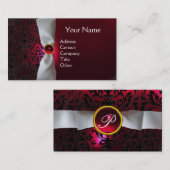 DAMASK MONOGRAM Weißband schwarz rot Bordeaux Visitenkarte (Vorne/Hinten)
