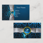 DAMASK MONOGRAM, weißes Band, schwarz blau Visitenkarte (Vorne/Hinten)