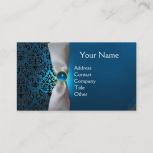 DAMASK MONOGRAM weißes Band schwarz blau Visitenkarte