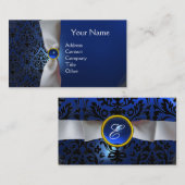 DAMASK MONOGRAM, weißes Band, schwarz, dunkelblau Visitenkarte (Vorne/Hinten)