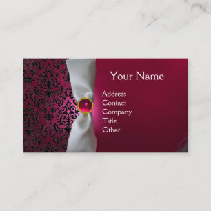 DAMASK MONOGRAM, weißes Band, schwarz, rosa Visitenkarte