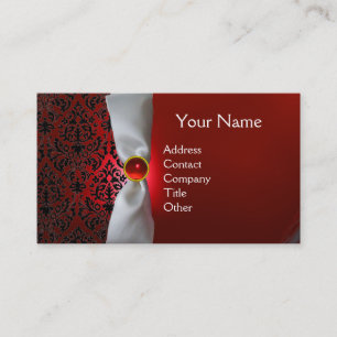 DAMASK MONOGRAM weißes Band schwarz rot Visitenkarte