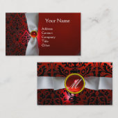 DAMASK MONOGRAM, weißes Band schwarz Visitenkarte (Vorne/Hinten)