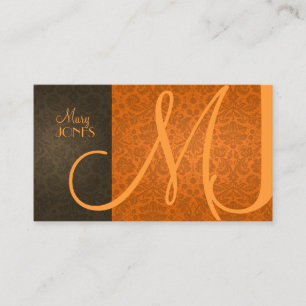 Damask + Monogramm-en-Retro-Farben Visitenkarte