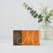 Damask + Monogramm-en-Retro-Farben Visitenkarte (Stehend Vorderseite)