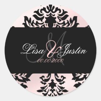 Damask monogramm Hochzeitsticker/DIY-Farbe Runder Aufkleber