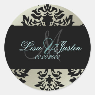 Damask Monogramm Hochzeitsticker Runder Aufkleber