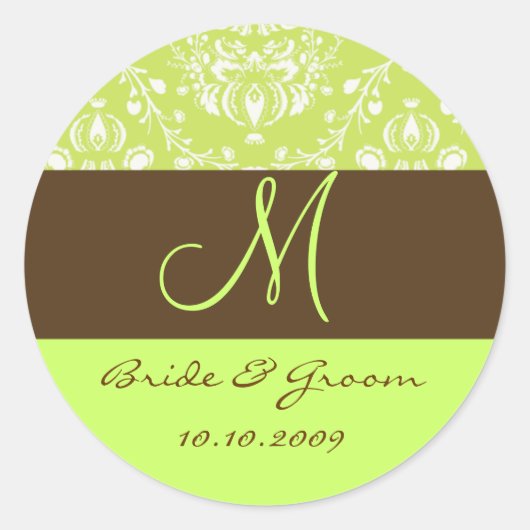 Damask Monogramm Runder Aufkleber (Vorderseite)