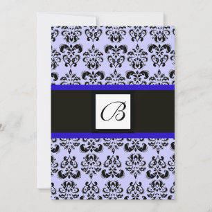 DAMASK-MONOGRAMM, schwarz und weiß, blau Einladung
