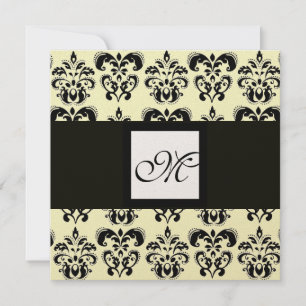 DAMASK-MONOGRAMM, schwarz und weiß, gold metallisc Einladung