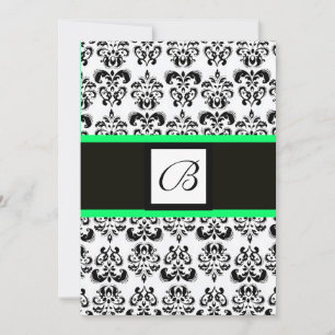 DAMASK-MONOGRAMM, schwarz und weiß, grün Einladung