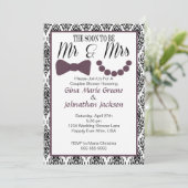 Damask Mr. and Mrs. Shower Invitation (Eggplant) Einladung (Stehend Vorderseite)