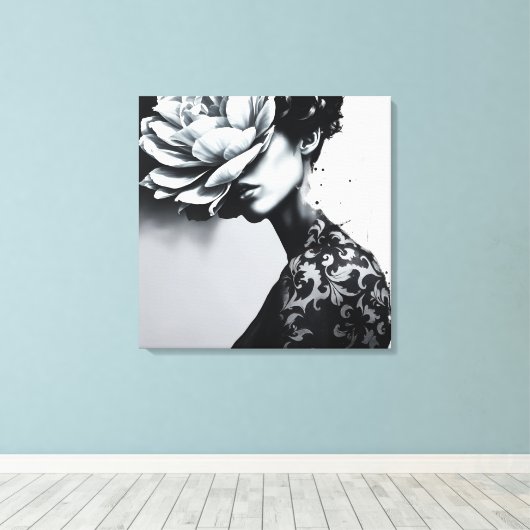Damask Muster Abstrakt Fashion Portrait Leinwanddruck (Insitu (Holzboden))