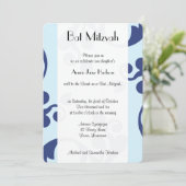 Damask Muster, Blue Damask, Bat Mitzvah Einladung (Stehend Vorderseite)