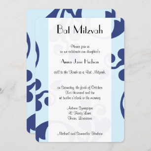 Damask Muster, Blue Damask, Bat Mitzvah Einladung