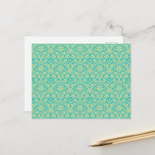 Damask Muster, Blue Damask, französischer Damaske Postkarte (Vorderseite/Rückseite Beispiel)