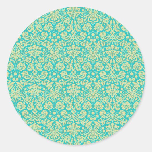 Damask Muster, Blue Damask, französischer Damaske Runder Aufkleber (Vorderseite)