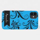 Damask Muster, Blue Damask, Ihr Name Case-Mate iPhone Hülle (Rückseite (Horizontal))