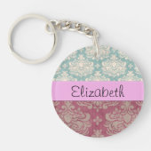 Damask Muster, Blue Damask, Red Damask, Ihr Name Schlüsselanhänger (Vorderseite)