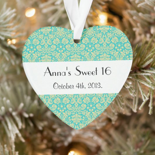 Damask Muster, Blue Damask, Sweet 16, Birthday Ornament (Baum)