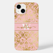 Damask Muster Blush Pink Goldname Monogram Case-Mate iPhone Hülle (Rückseite)